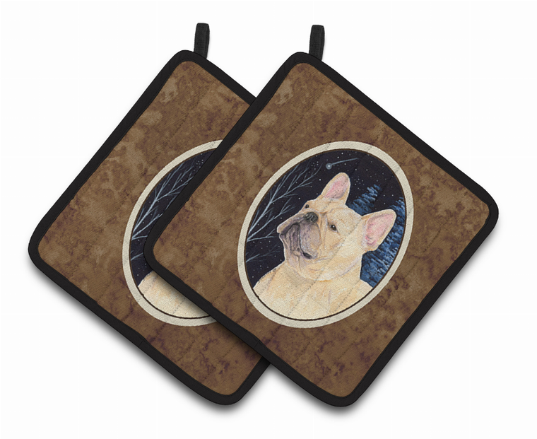 Starry Night French Bulldog Pair of Pot Holders - 638508360403