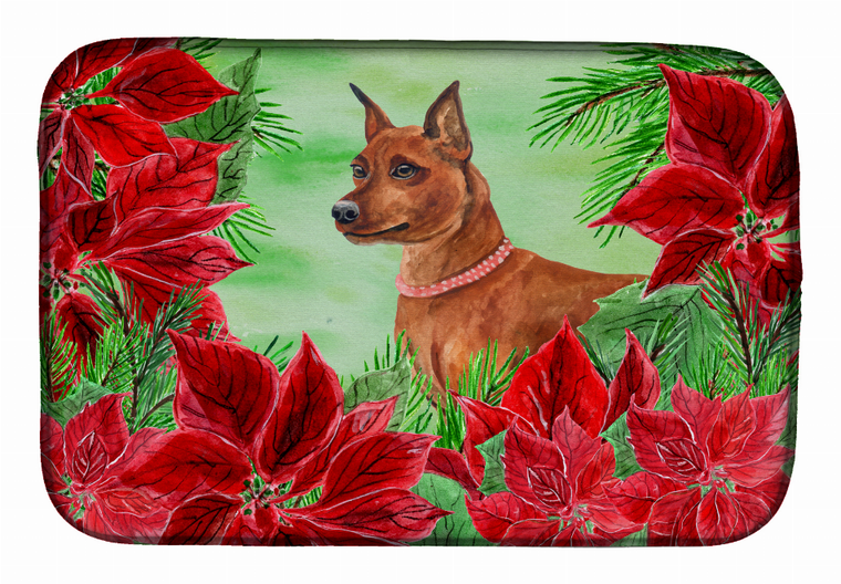 Poinsettias Dog on Dish Drying Mat - 652259252329