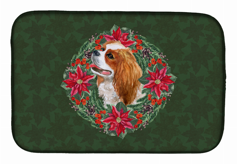 Poinsettia Wreath Dog on Dish Drying Mat - 652259253258