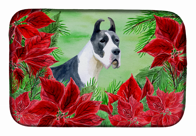 Poinsettias Dog on Dish Drying Mat - 652259252206