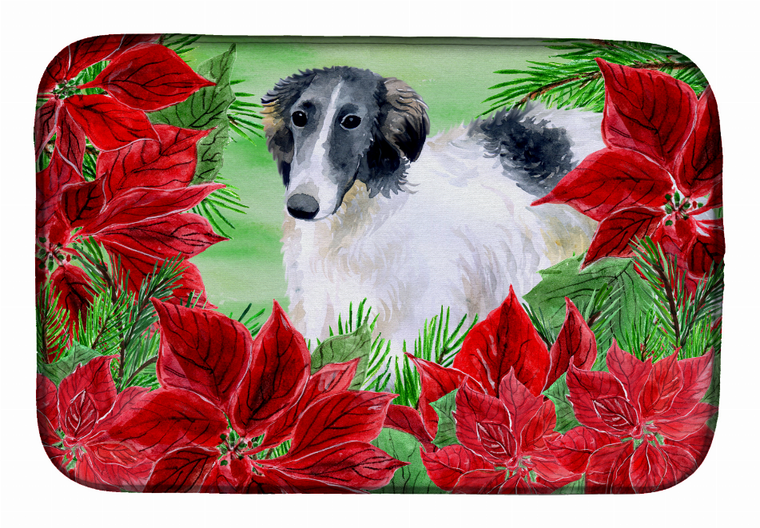 Poinsettias Dog on Dish Drying Mat - 652259252480