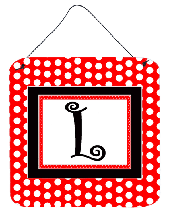 Monogram - Red and Black Polka Dots Wall or Door Hanging Prints - 615872640584