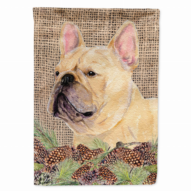 Faux Burlap and Pine Cones with Dog Flag Garden Size - 705332048774
