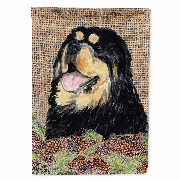 Faux Burlap and Pine Cones with Dog Flag Garden Size - 705332049023