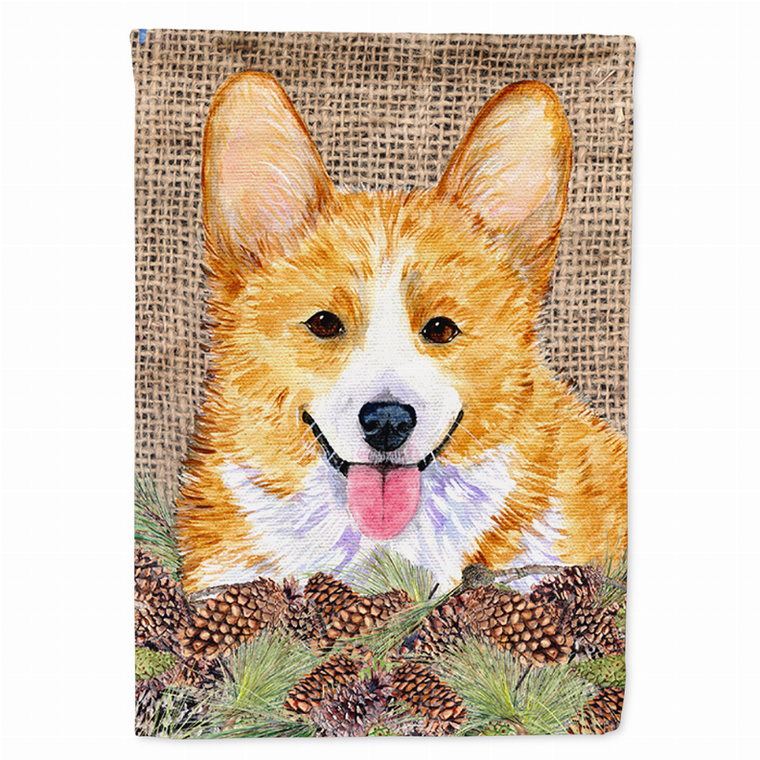 Faux Burlap and Pine Cones with Dog Flag Garden Size - 705332048781