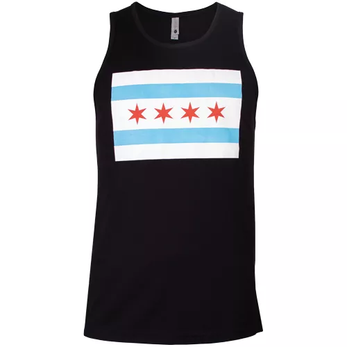 Mens Tank Top Black - Chicago Flag Medium - 099598027025
