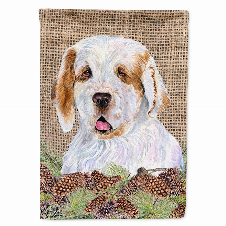 Faux Burlap and Pine Cones with Dog Flag Garden Size - 705332048903