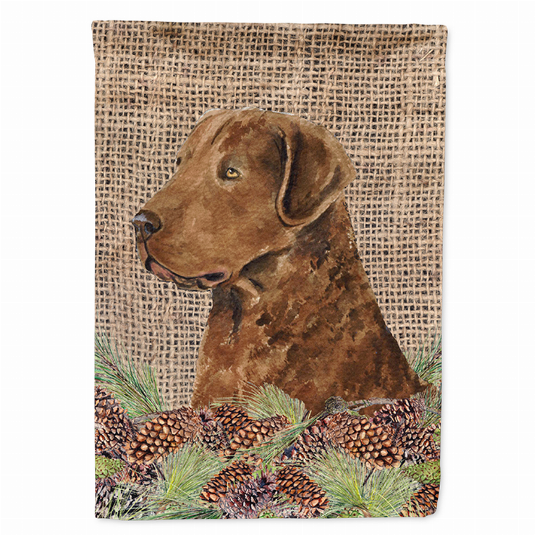 Faux Burlap and Pine Cones with Dog Flag Garden Size - 705332049092