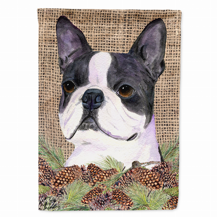 Faux Burlap and Pine Cones with Dog Flag Garden Size - 705332049061