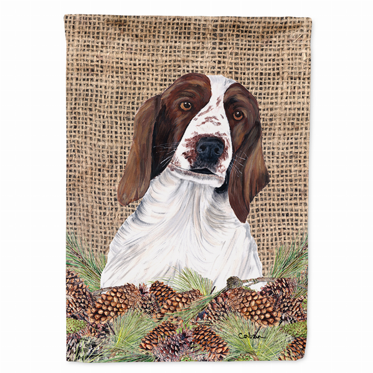 Faux Burlap and Pine Cones with Dog Flag Garden Size - 705332047029