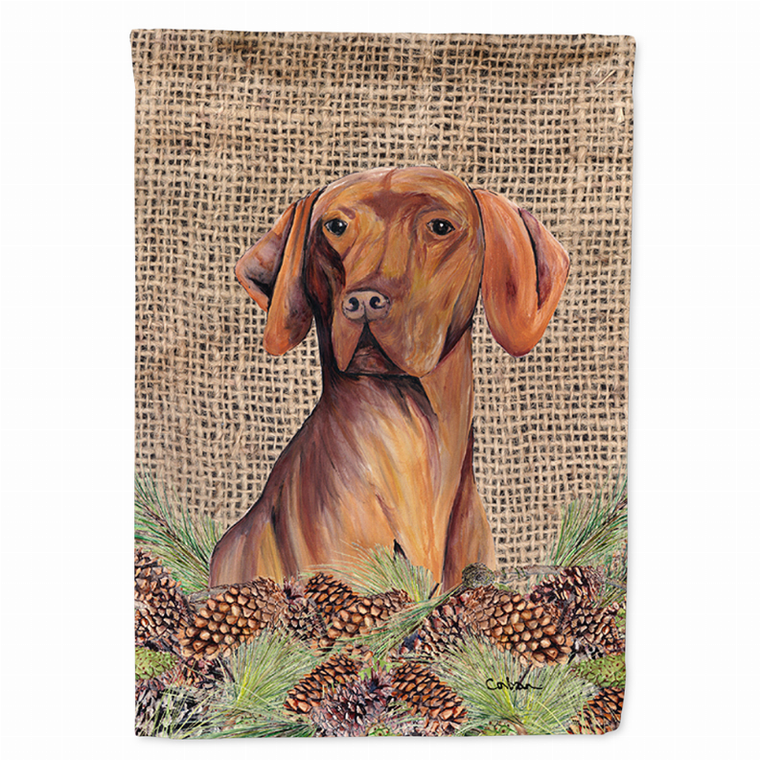 Faux Burlap and Pine Cones with Dog Flag Garden Size - 705332047036