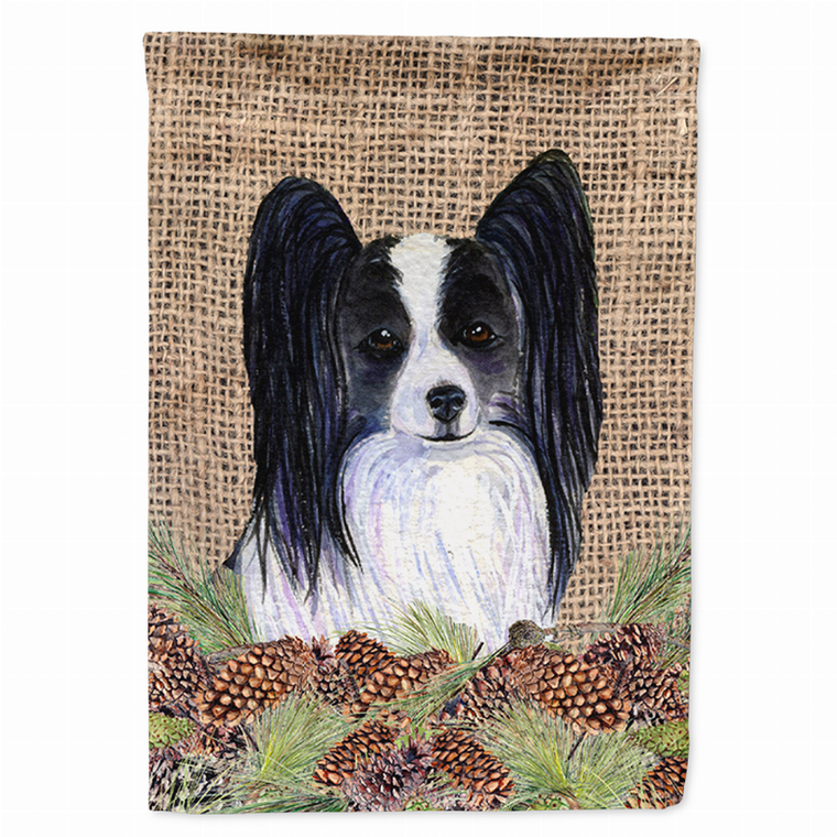 Faux Burlap and Pine Cones with Dog Flag Garden Size - 705332048958