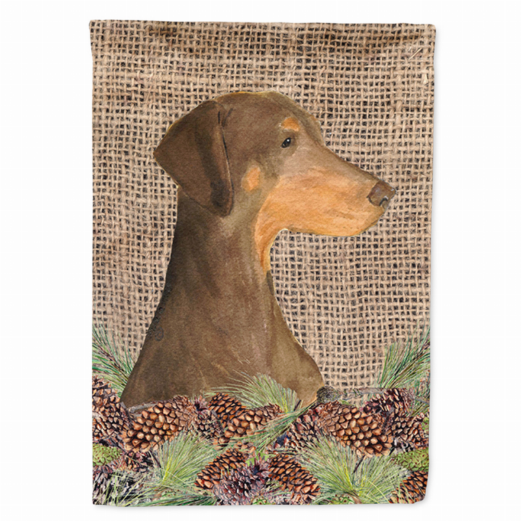 Faux Burlap and Pine Cones with Dog Flag Garden Size - 705332048712