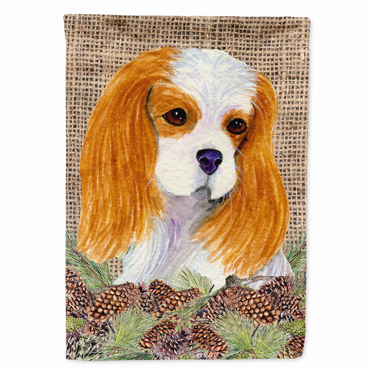 Faux Burlap and Pine Cones with Dog Flag Garden Size - 705332049085
