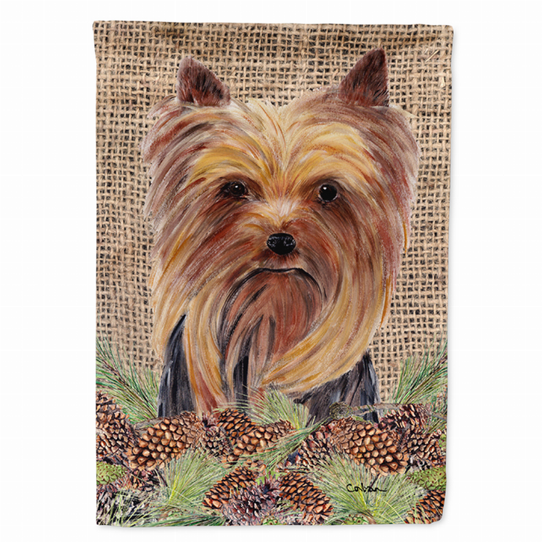 Faux Burlap and Pine Cones with Dog Flag Garden Size - 705332047050