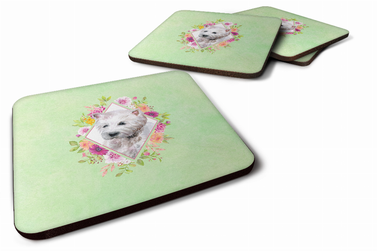 Flowers Design with Dog Foam Coaster Set of 4 - 194030076743