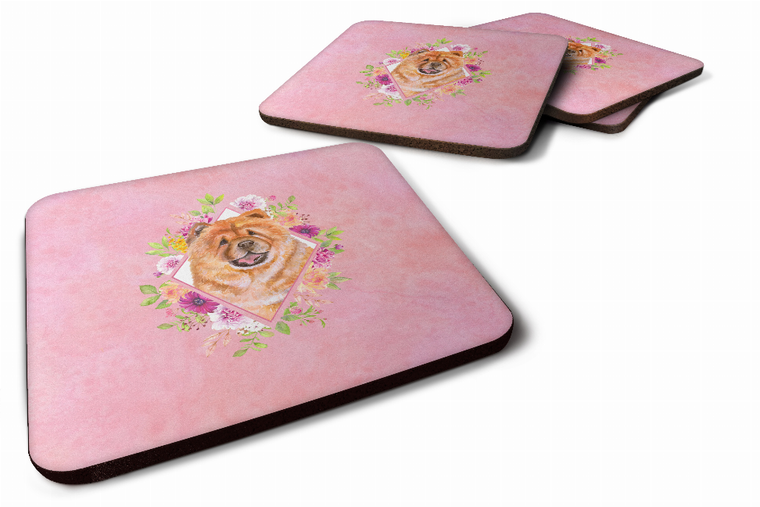 Flowers Design with Dog Foam Coaster Set of 4 - 194030074527