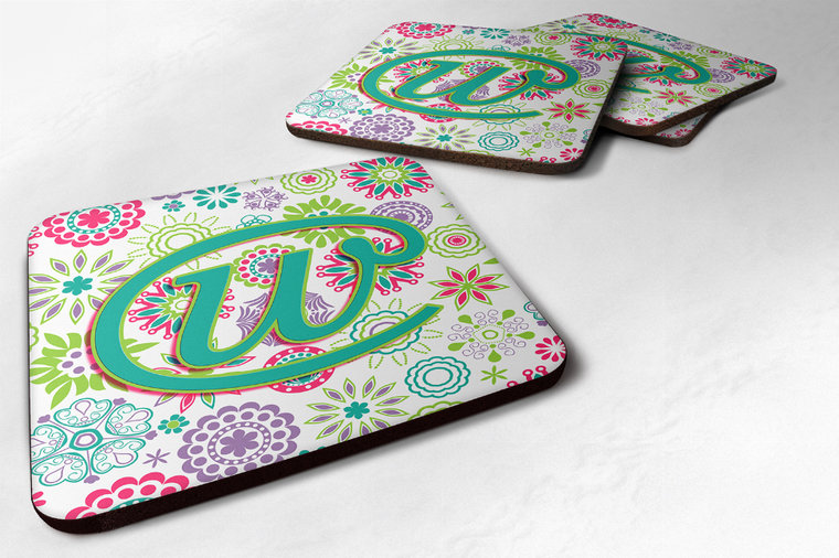 Letter Flowers Initial Foam Coaster Set of 4 - 615872974382