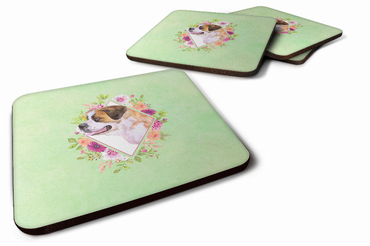 Flowers Design with Dog Foam Coaster Set of 4 - 194030076675