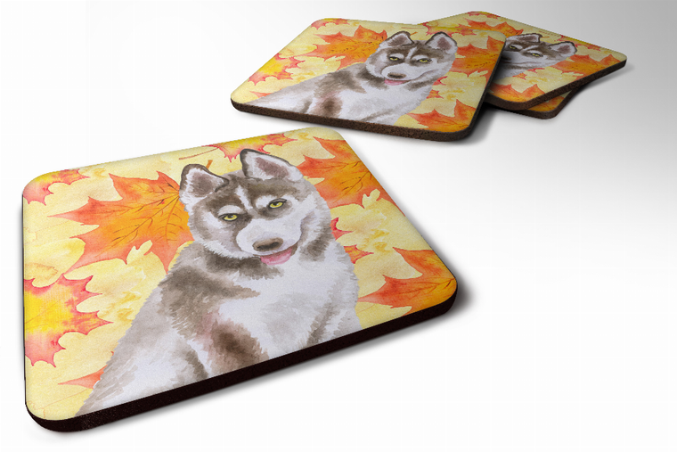 Fall Leaves with Dog Foam Coaster Set of 4 - 652259213894