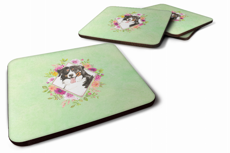 Green Flowers Design with Dog Foam Coaster Set of 4 - 194030077450
