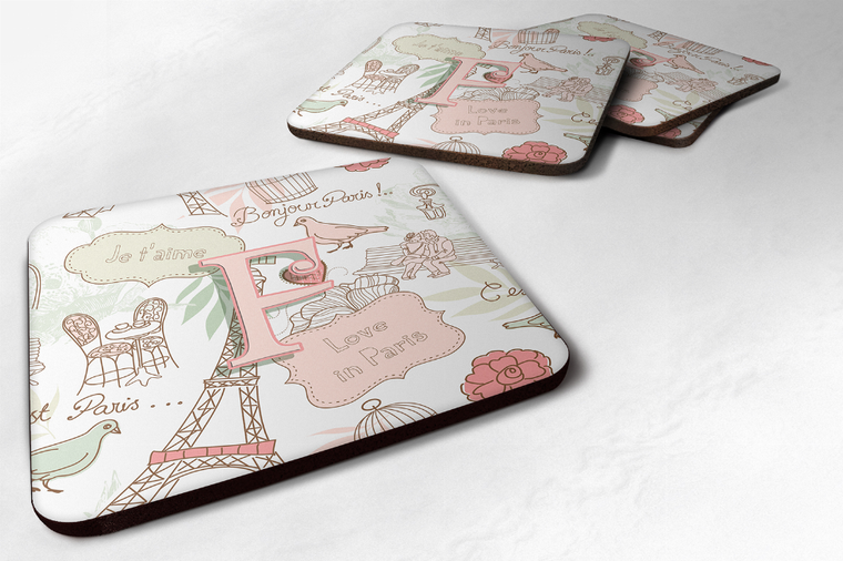 Letter Love in Paris Pink Foam Coaster Set of 4 - 615872971886
