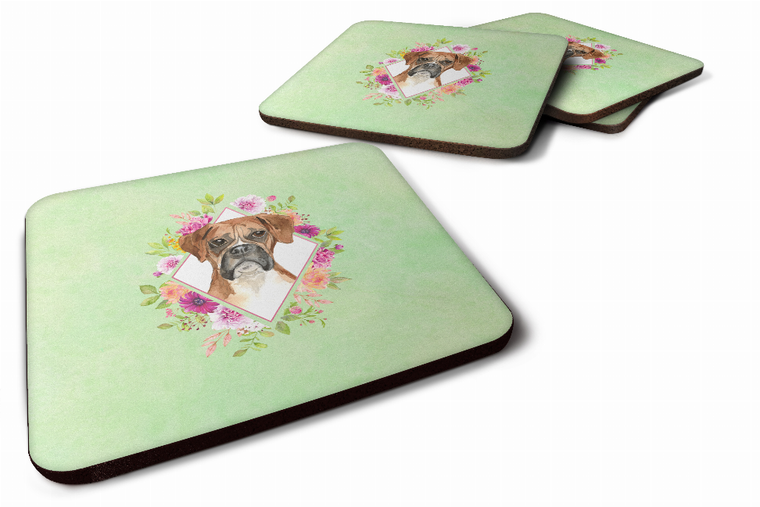 Green Flowers Design with Dog Foam Coaster Set of 4 - 194030077368