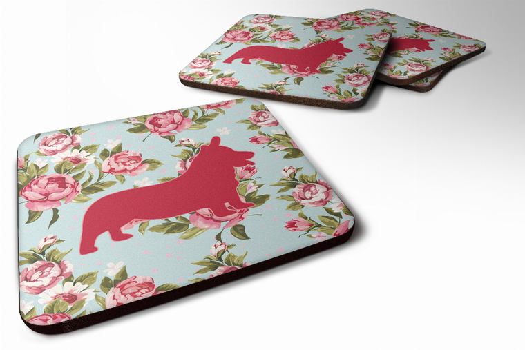 Dog Breed Chic Blue Roses Foam Coaster - 705332173629