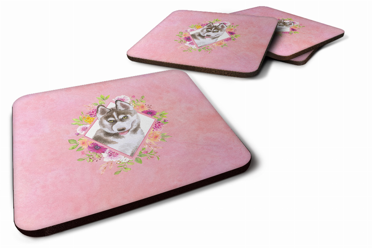 Flowers Design with Dog Foam Coaster Set of 4 - 194030074732