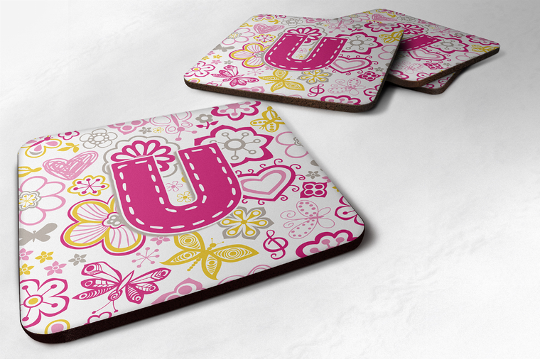 Letter Flowers and Butterflies Foam Coaster Set of 4 - 615872972807