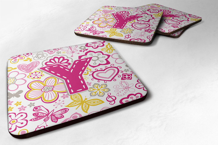 Letter Flowers and Butterflies Foam Coaster Set of 4 - 615872972845