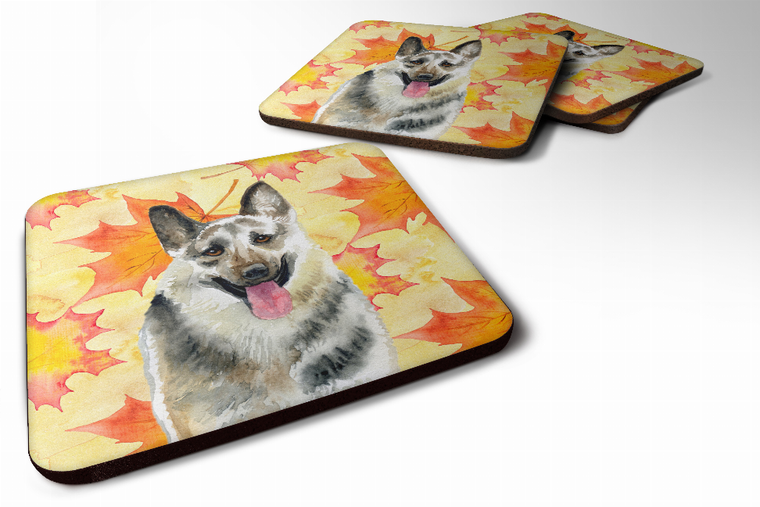 Fall Leaves with Dog Foam Coaster Set of 4 - 652259213429