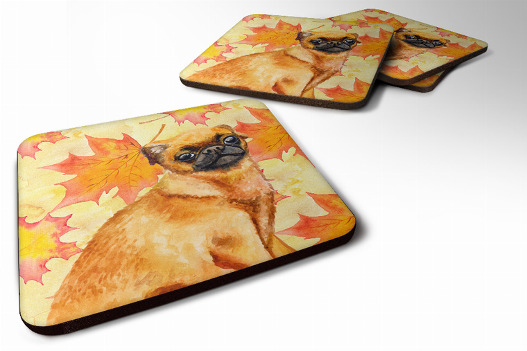 Fall Leaves with Dog Foam Coaster Set of 4 - 652259213603