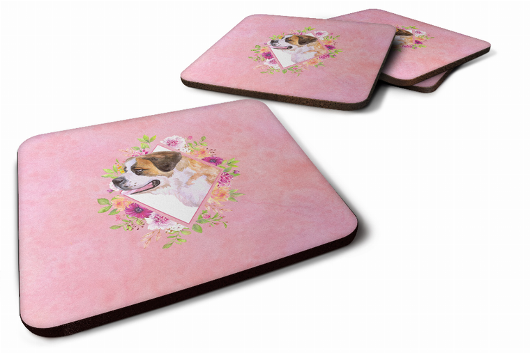 Flowers Design with Dog Foam Coaster Set of 4 - 194030075074