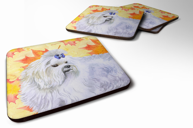 Fall Leaves with Dog Foam Coaster Set of 4 - 652259213443
