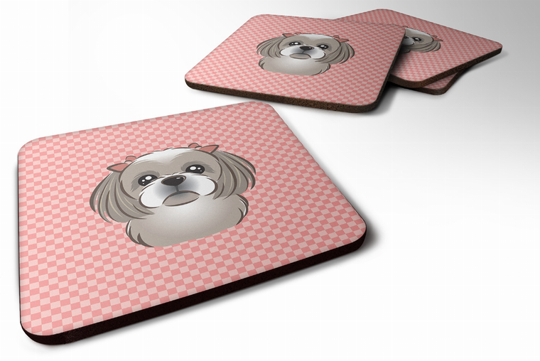 Checkerboard Design with Dog Foam Coaster Set of 4 - 615872895298
