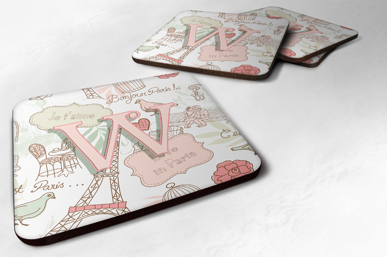 Letter Love in Paris Pink Foam Coaster Set of 4 - 615872972050