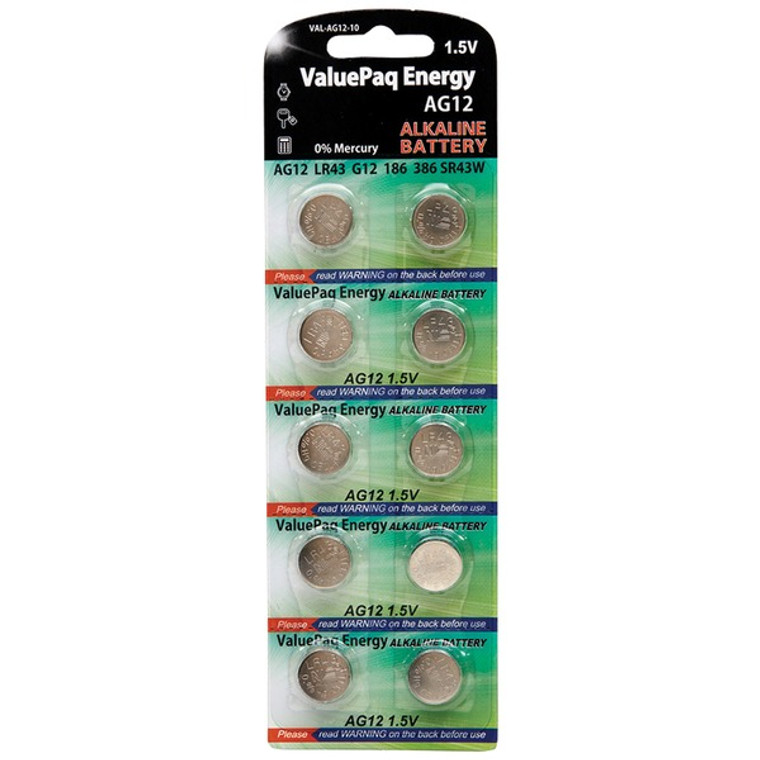 ValuePaq Energy AG12 Alkaline Button Cell Batteries, 10 Pack - 076097324565