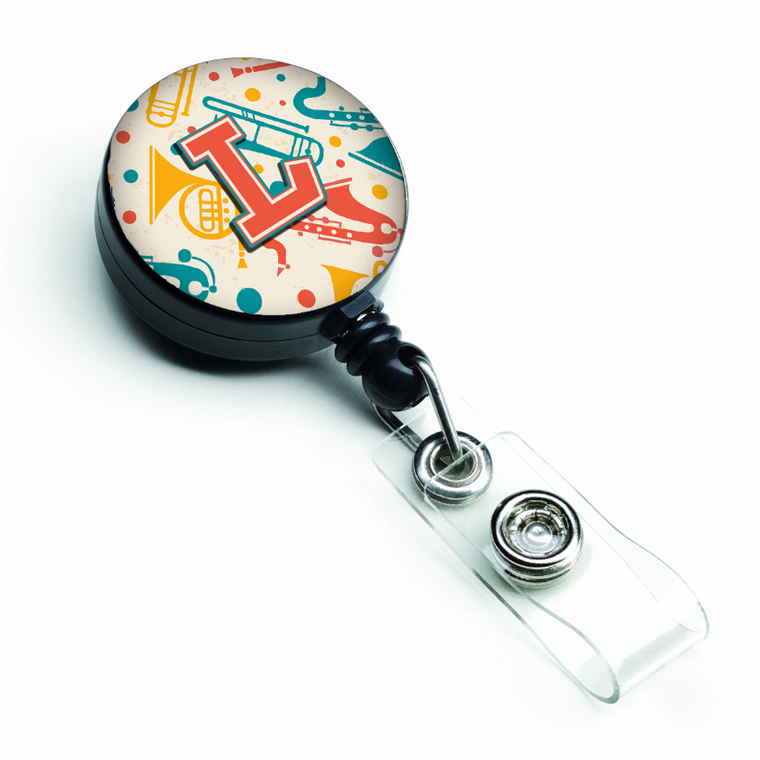 Retro Teal Orange Musical Instruments Initial Retractable Badge Reel - 638508553553