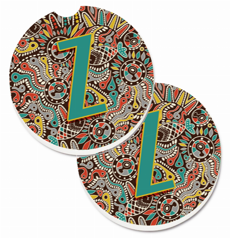 Letter Retro Tribal Alphabet Initial Cup Holder Car Coasters (Set of 2) - 638508586711