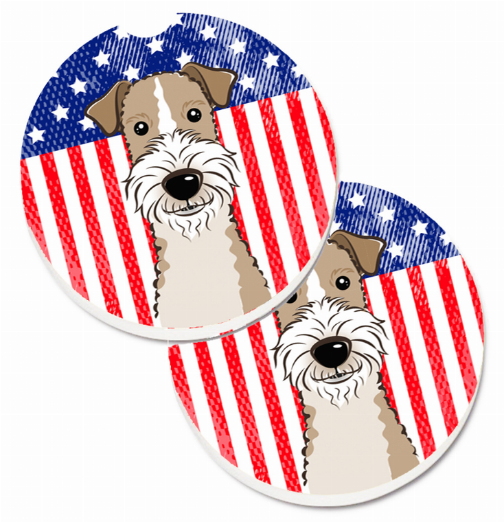 Dog Themed American Flag Cup Holder Car Coasters (Set of 2) - 638508566874