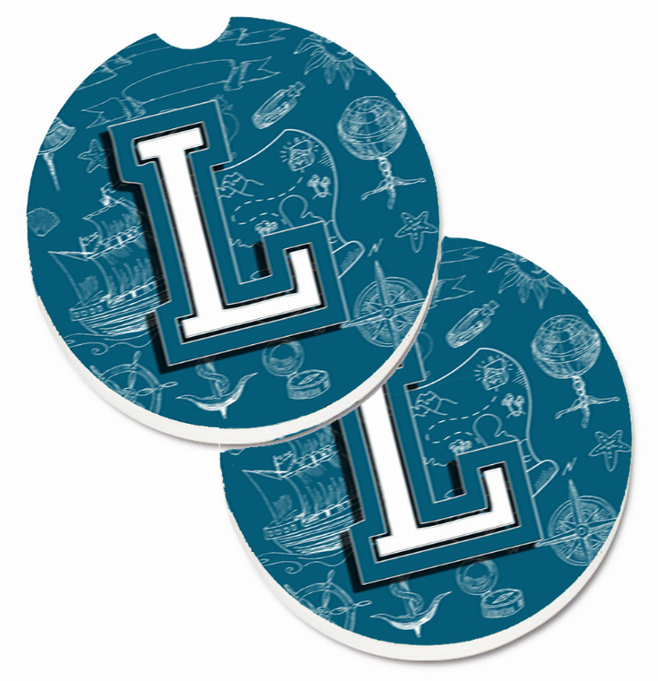 Letter Sea Doodles Initial Alphabet Cup Holder Car Coasters (Set of 2) - 638508586834