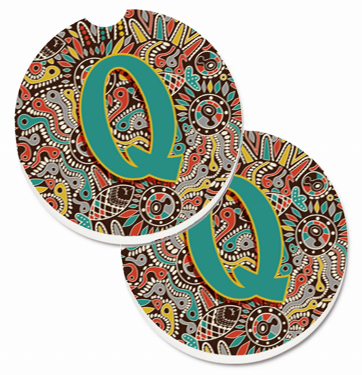 Letter Retro Tribal Alphabet Initial Cup Holder Car Coasters (Set of 2) - 638508586629