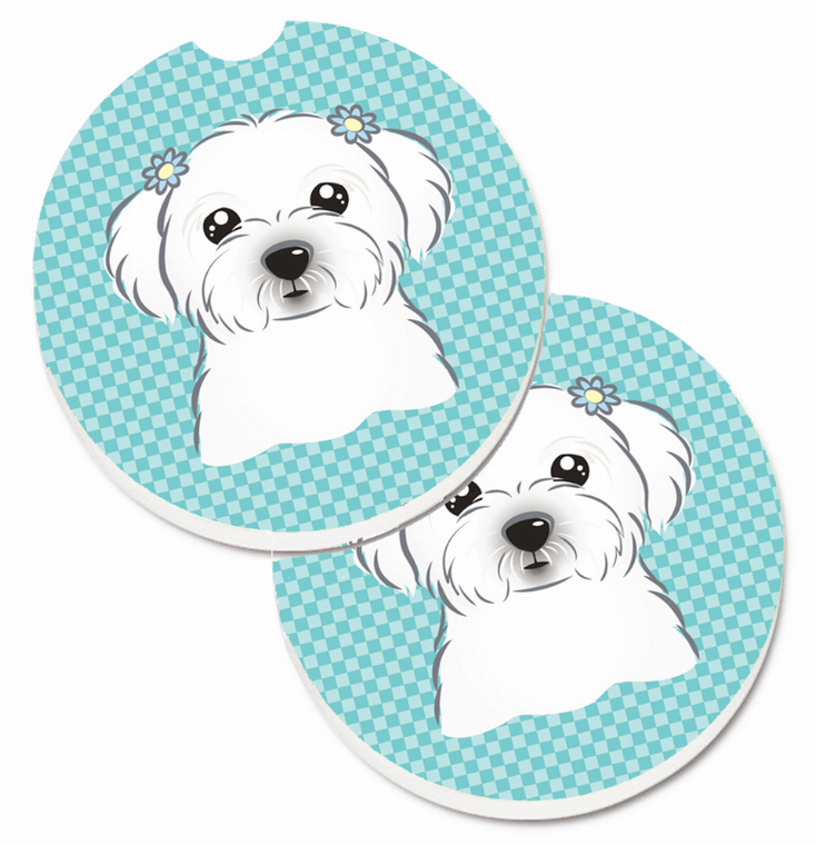 Dog Themed Checkered Cup Holder Car Coasters (Set of 2) - 638508564009