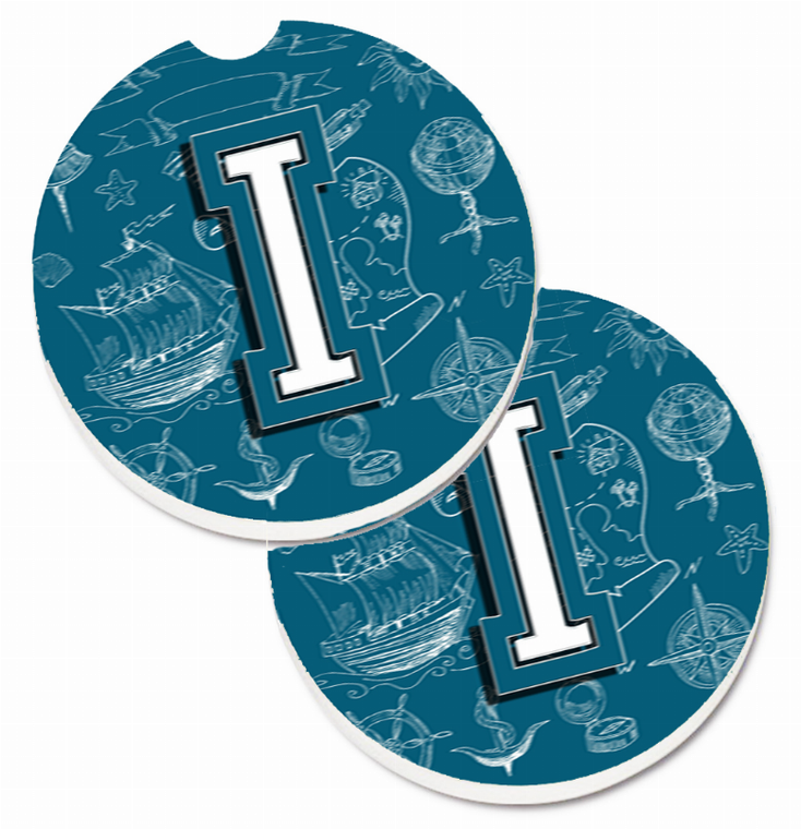 Letter Sea Doodles Initial Alphabet Cup Holder Car Coasters (Set of 2) - 638508586803