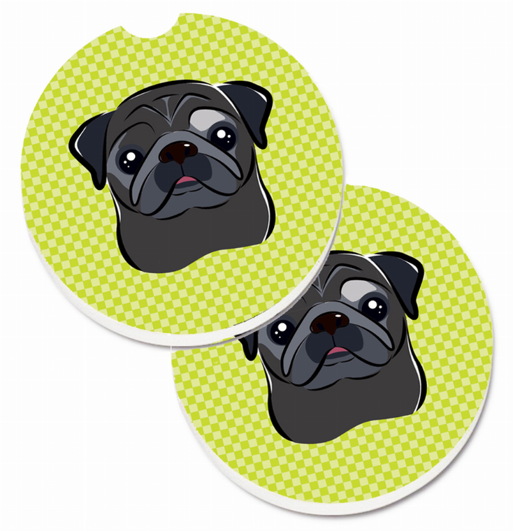 Dog Themed Checkered Cup Holder Car Coasters (Set of 2) - 638508565792