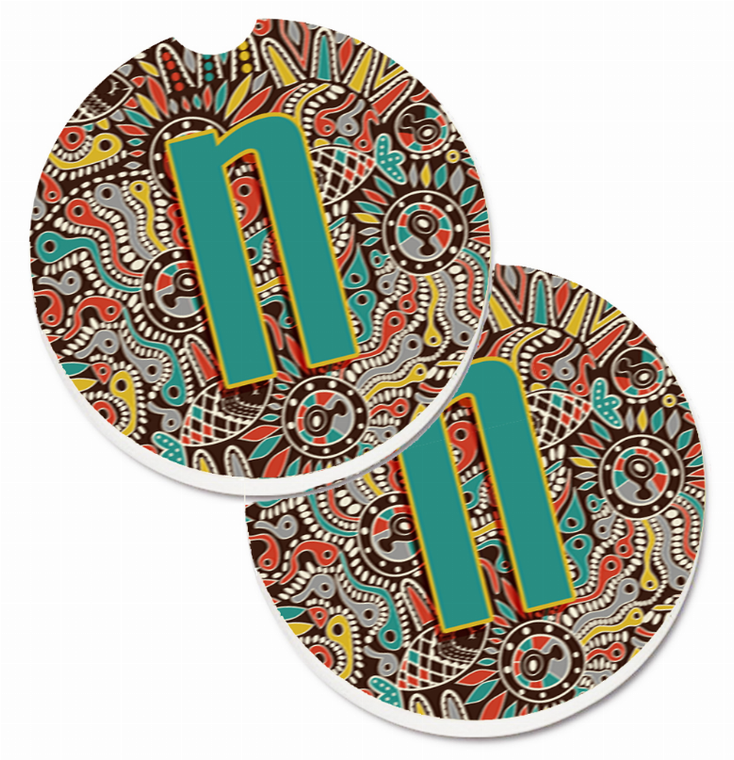 Letter Retro Tribal Alphabet Initial Cup Holder Car Coasters (Set of 2) - 638508586599