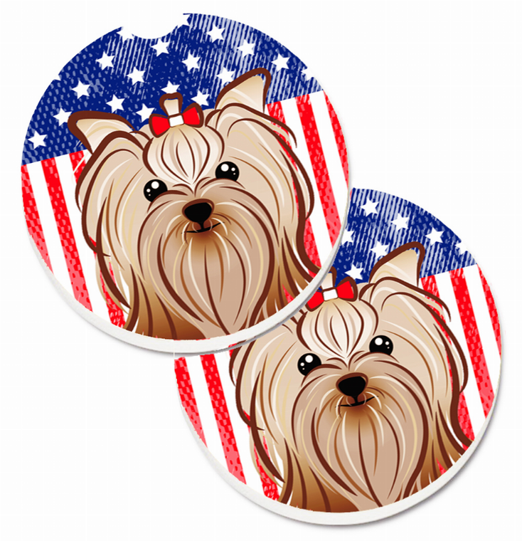 Dog Themed American Flag Cup Holder Car Coasters (Set of 2) - 638508566447