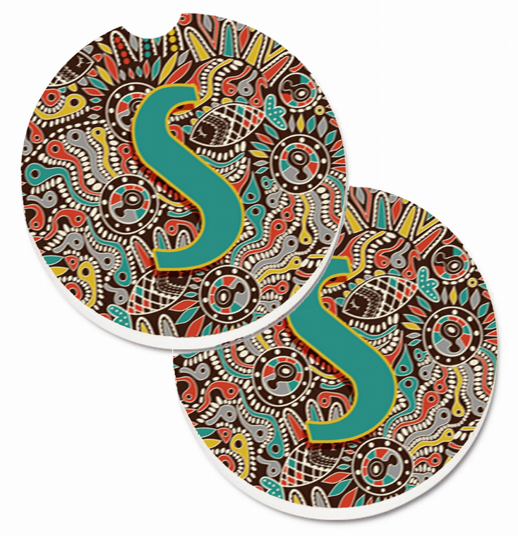 Letter Retro Tribal Alphabet Initial Cup Holder Car Coasters (Set of 2) - 638508586643