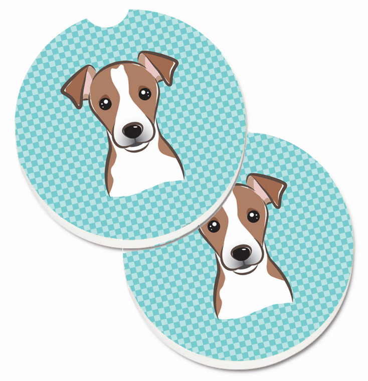 Dog Themed Checkered Cup Holder Car Coasters (Set of 2) - 638508564528